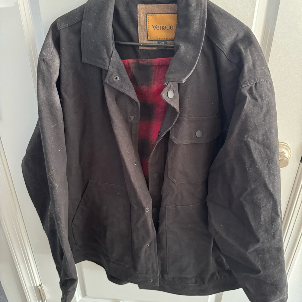 Black Military Field Jacket with Plaid Lining